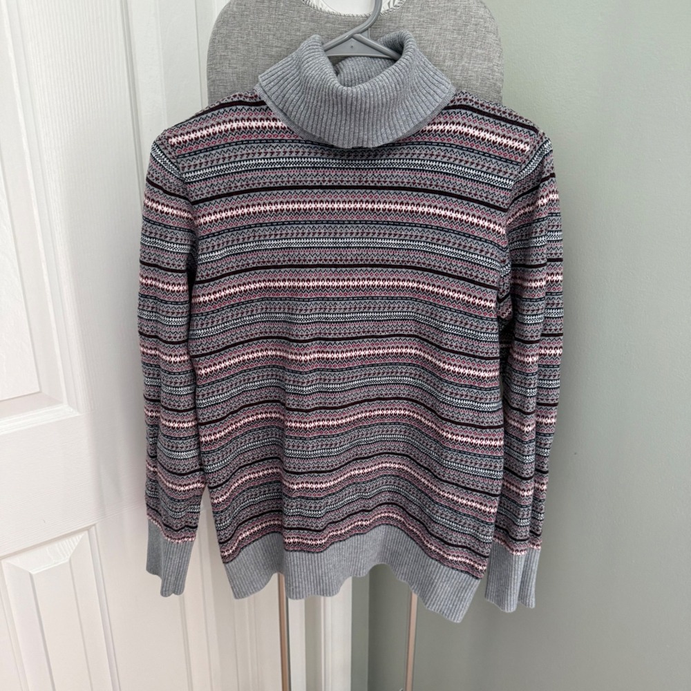 L.L.Bean Cotton Cashmere Fair Isle Turtleneck Sweater M Nordic Scandinavian